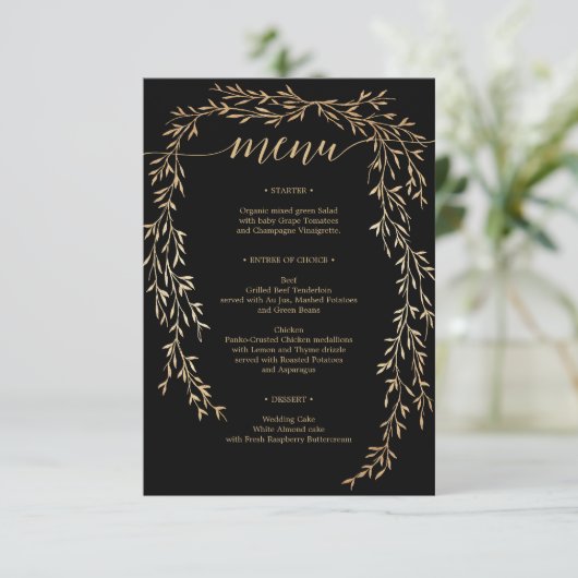 Invitation Menu Glamour Gold Mariage (Debout devant)