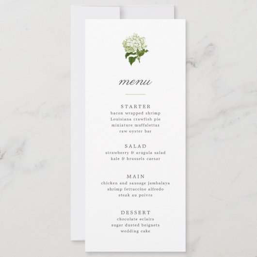 Invitation Menu Grandmillennial Hydrangea Blanc (Devant)