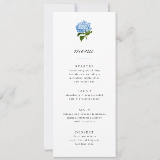Invitation Menu Grandmillennial Hydrangea Bleue (Devant)