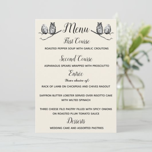 Invitation Menu Hiboux de la Forêt Rustique (Debout devant)