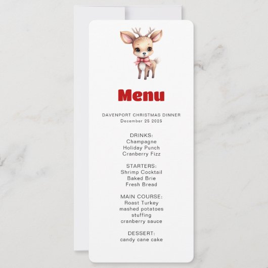 Invitation Menu Illustration de Bébé Cerf Mignon Dessin Animé (Devant)