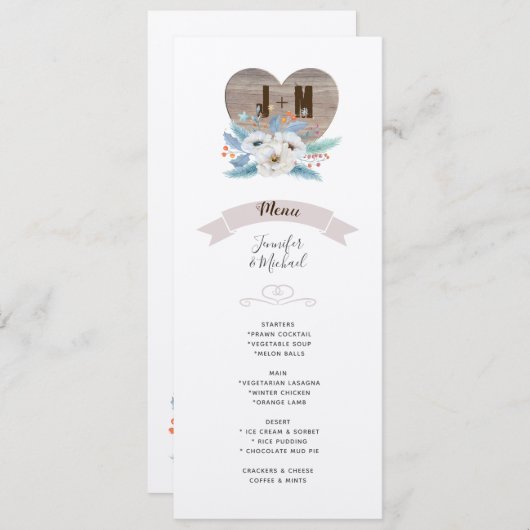 Invitation MENU KRAFT Mariage Fleur Blanche Amour Éternel (Devant / Derrière)
