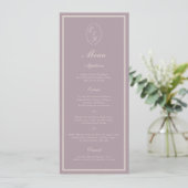 Invitation Menu long de mariage à monogramme mauve élégant (Debout devant)