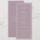 Invitation Menu long de mariage à monogramme mauve élégant (Devant / Derrière)