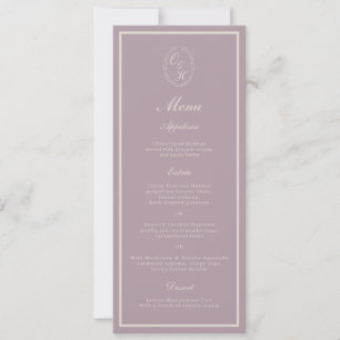 Invitation Menu long de mariage à monogramme mauve élégant