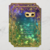 Invitation Menu Mardi Gras Masquerade Bokeh Gold Parties scin (Devant / Derrière)