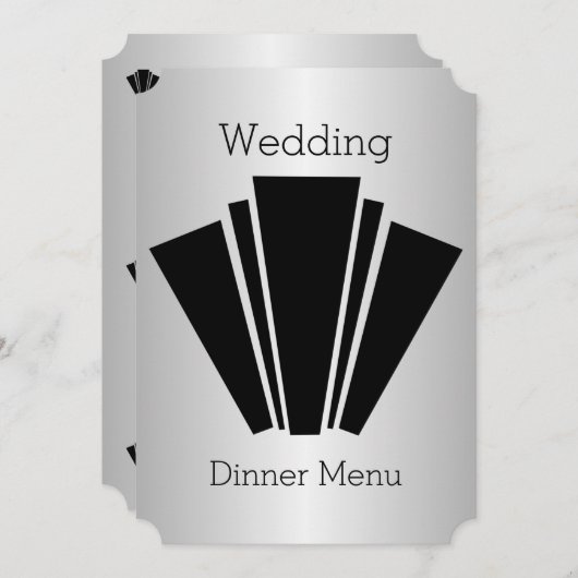 Invitation Menu Mariage Art Déco Argent (Devant / Derrière)