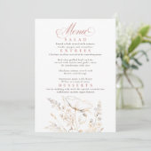 Invitation Menu Mariage blanc Fleur sauvage d'or (Debout devant)