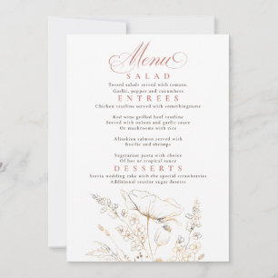 Invitation Menu Mariage blanc Fleur sauvage d'or