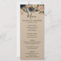 Menu Mariage bleu bleu bleu rose bleu marine