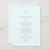Invitation Menu Mariage bleu glace (Devant)