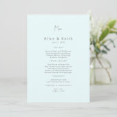 Invitation Menu Mariage bleu glace (Debout devant)
