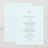 Invitation Menu Mariage bleu glace (Devant / Derrière)