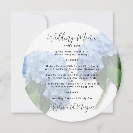 Invitation Menu Mariage Blue Hydrangea Round (Devant)