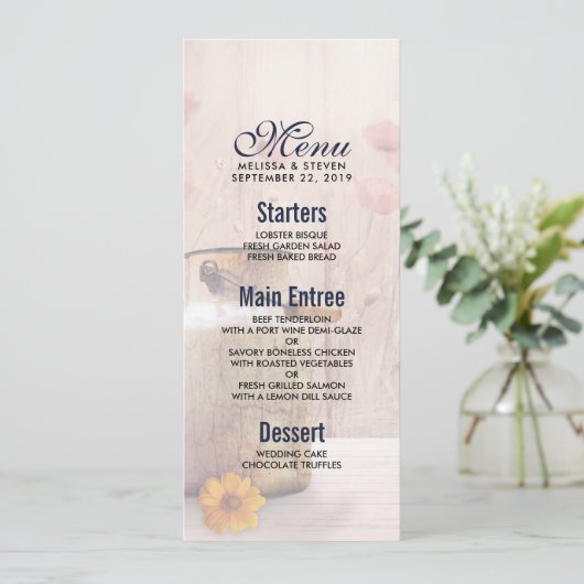 Invitation Menu Mariage campagnard Rustique Lait Can (Debout devant)