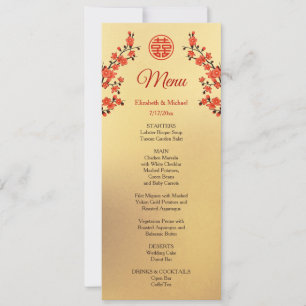 Invitation Menu Mariage chinois Red Cherry Blossom Gold