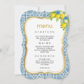 Invitation Menu Mariage Citron et Carrelage Bleu Méditerranée (Devant)