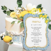 Invitation Menu Mariage Citron et Carrelage Bleu Méditerranée