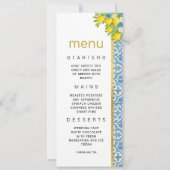 Invitation Menu Mariage Citron et Carrelage Bleu Méditerranée (Devant)