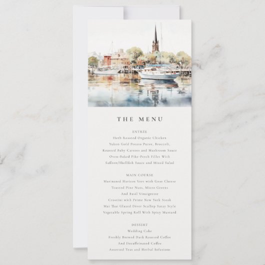 Invitation Menu Mariage d'aquarelle Annapolis Maryland (Devant)
