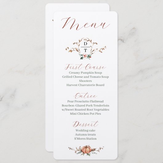 Invitation Menu Mariage de automne romantique avec orange et  (Devant / Derrière)