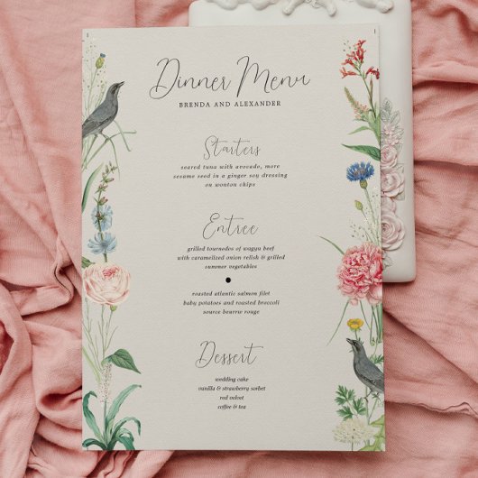Invitation Menu Mariage de cadre Fleur sauvage Secret Garden
