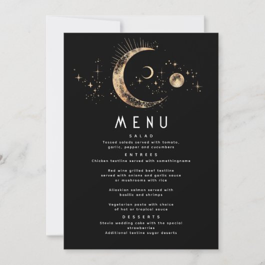 Invitation Menu Mariage de la Lune de nuit étoilée céleste (Devant)