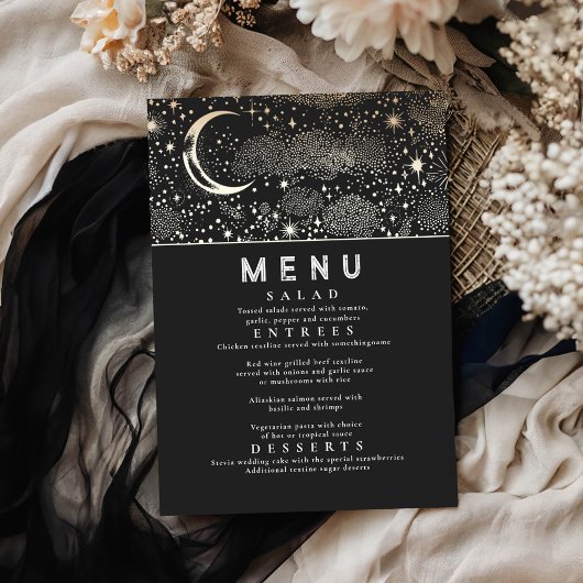 Invitation Menu Mariage de la Lune de nuit étoilée céleste
