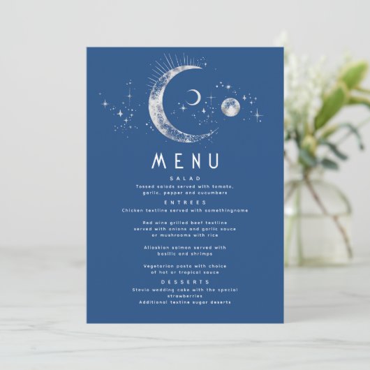 Invitation Menu Mariage de la Lune de nuit étoilée céleste (Debout devant)