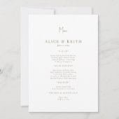 Invitation Menu Mariage de texte Gold blanc (Devant)