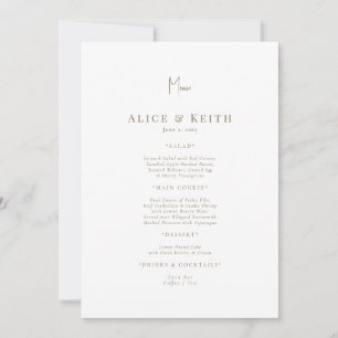 Invitation Menu Mariage de texte Gold blanc