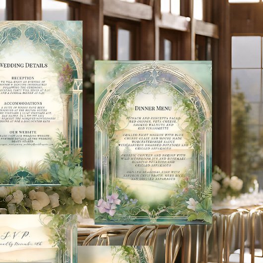 Invitation Menu Mariage élégant de la forêt de prairie fleur
