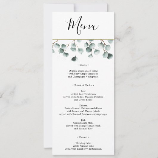 Invitation Menu Mariage Eucalyptus et Merci (Devant)