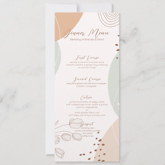 Invitation Menu Mariage Formes et Fleurs Abstraites (Devant)