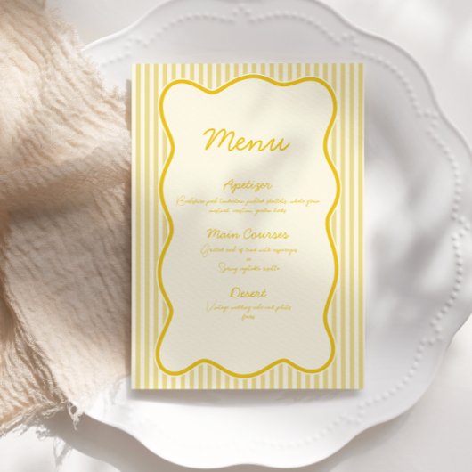 Invitation Menu Mariage Jaune au beurre moderne