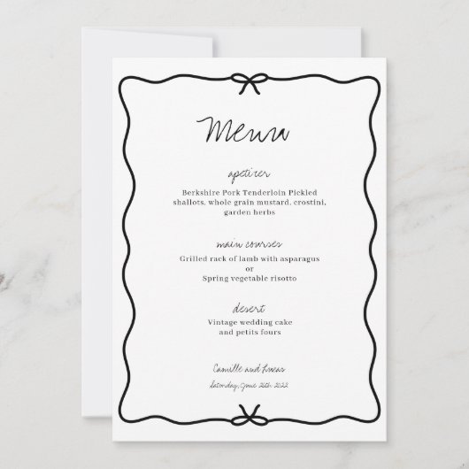 Invitation Menu Mariage main-tiré moderne (Devant)