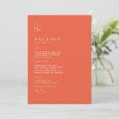 Invitation Menu Mariage moderne Tangerine (Debout devant)