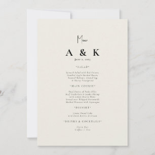 Invitation Menu Mariage Monogramme moderne beige