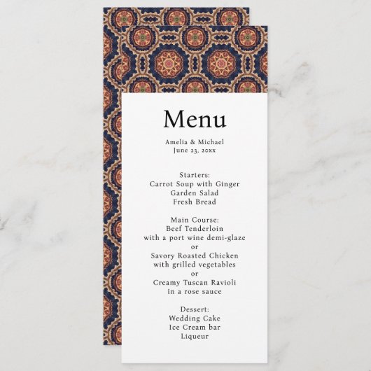 Invitation Menu Mariage Motif Fleur et Formes d'Étoile (Devant / Derrière)