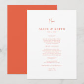 Invitation Menu Mariage orange et blanc (Devant / Derrière)