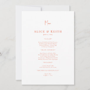Invitation Menu Mariage orange et blanc
