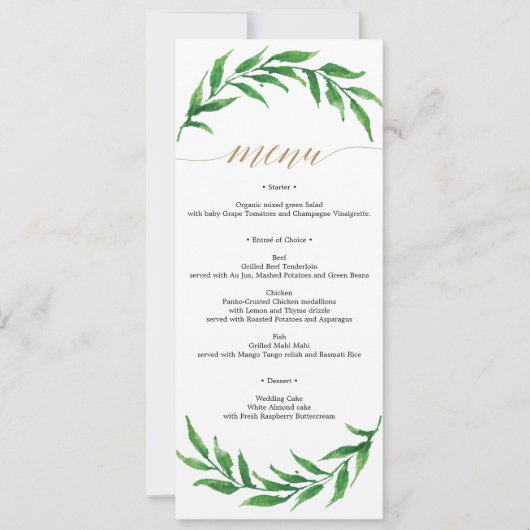 Invitation Menu Mariage ou menu Fête des mariées vert (Devant)