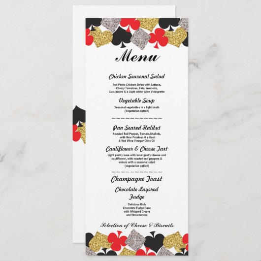 Invitation Menu Mariage Réception Las Vegas Casino Card (Devant / Derrière)