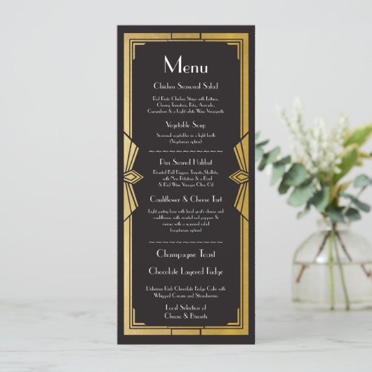 Invitation Menu Mariage Réception Rustique Art Déco des année (Debout devant)