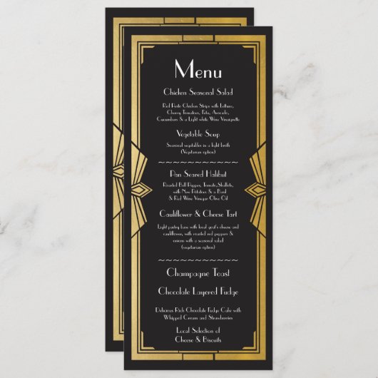 Invitation Menu Mariage Réception Rustique Art Déco des année (Devant / Derrière)