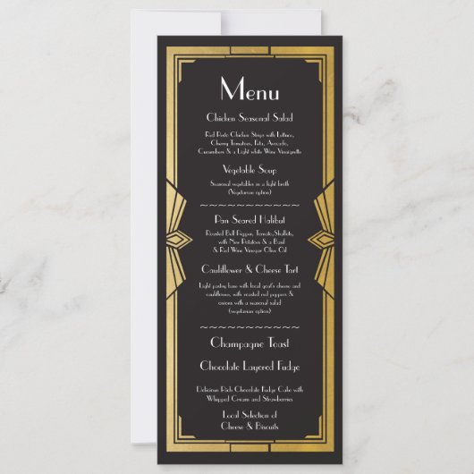 Invitation Menu Mariage Réception Rustique Art Déco des année (Devant)