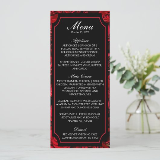 Invitation Menu Mariage Rose gothique (Debout devant)