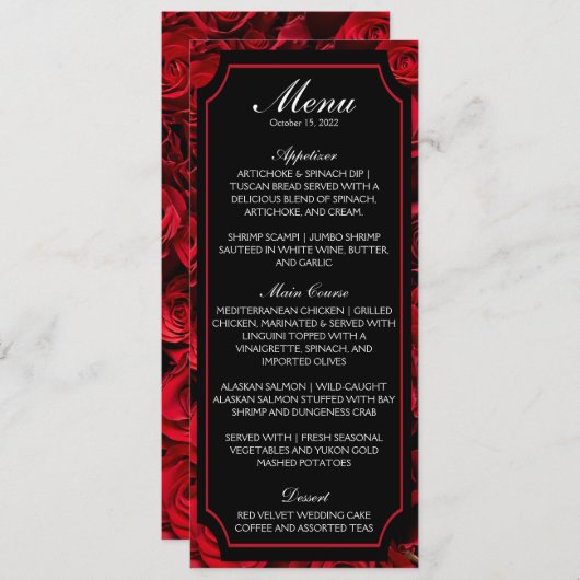 Invitation Menu Mariage Rose gothique (Devant / Derrière)