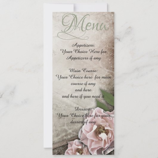 Invitation Menu Mariage Roses roses vintages (Devant)