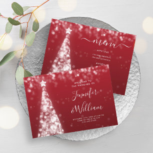 Invitation Menu Mariage rouge Arbre de Noël Festif